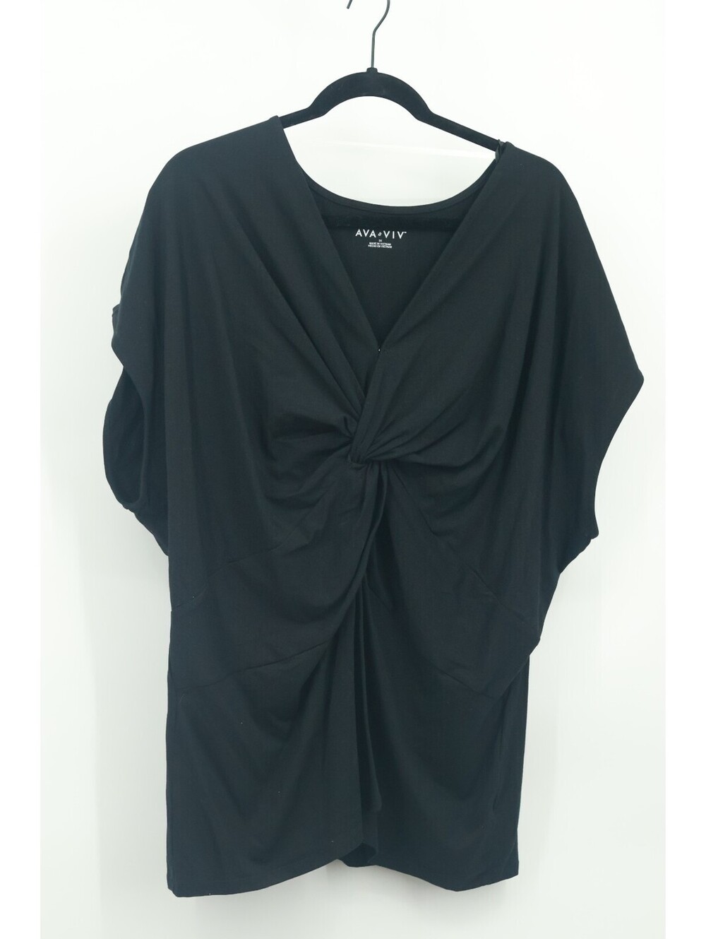 AVA & VIV Women's Black Twist Knot Front Dolman Sleeve Stretch Top Plus Size 3X